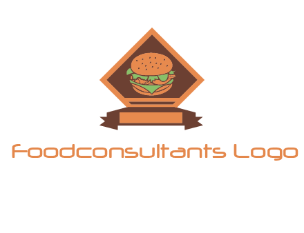 burger in rhombus with ribbon restaurant logo
