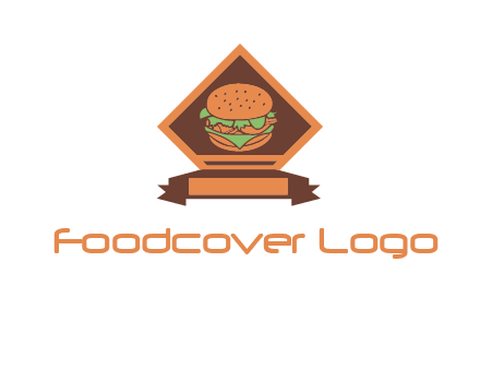 burger in rhombus with ribbon restaurant logo