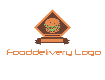 burger in rhombus with ribbon restaurant logo