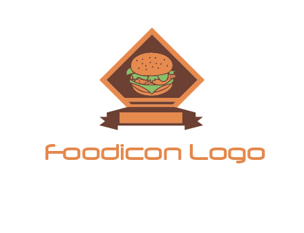 burger in rhombus with ribbon restaurant logo