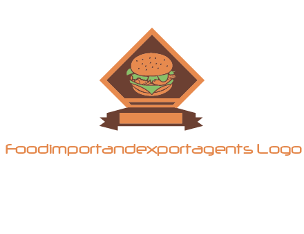 burger in rhombus with ribbon restaurant logo