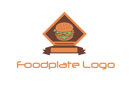 burger in rhombus with ribbon restaurant logo