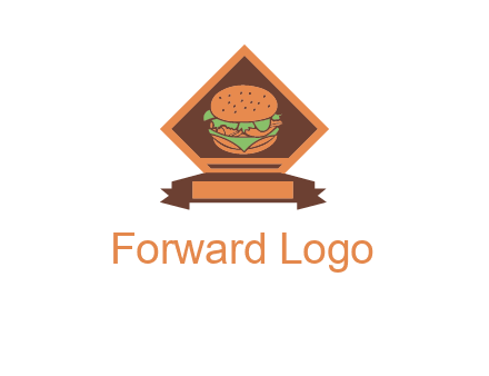 burger in rhombus with ribbon restaurant logo