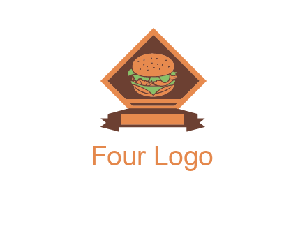 burger in rhombus with ribbon restaurant logo