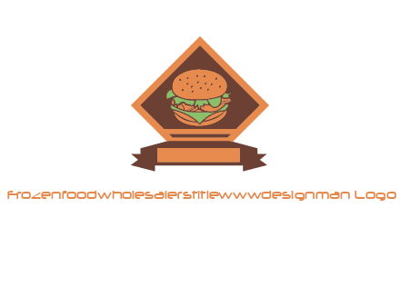 burger in rhombus with ribbon restaurant logo