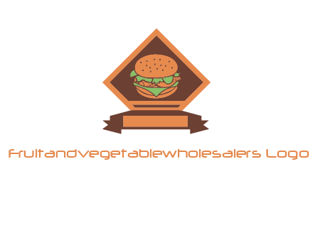 burger in rhombus with ribbon restaurant logo