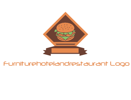 burger in rhombus with ribbon restaurant logo