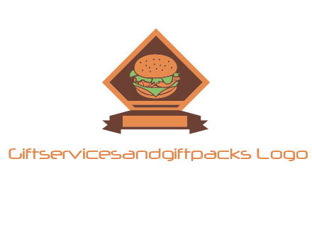 burger in rhombus with ribbon restaurant logo