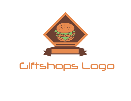 burger in rhombus with ribbon restaurant logo