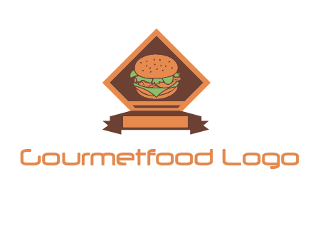 burger in rhombus with ribbon restaurant logo