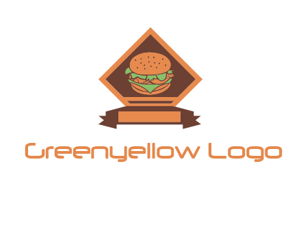burger in rhombus with ribbon restaurant logo