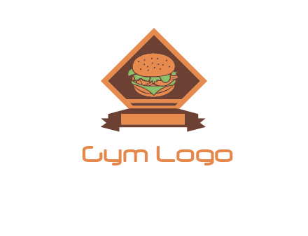 burger in rhombus with ribbon restaurant logo