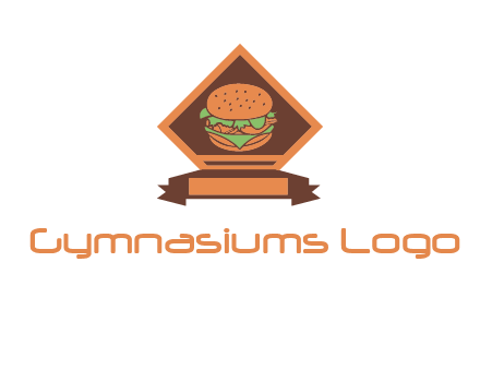 burger in rhombus with ribbon restaurant logo