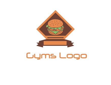 burger in rhombus with ribbon restaurant logo