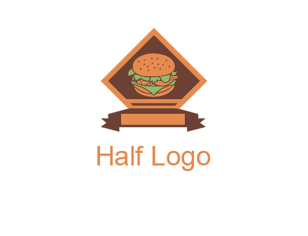 burger in rhombus with ribbon restaurant logo