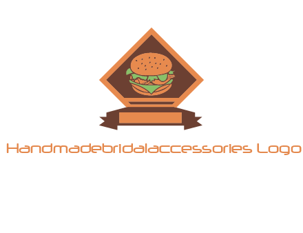burger in rhombus with ribbon restaurant logo