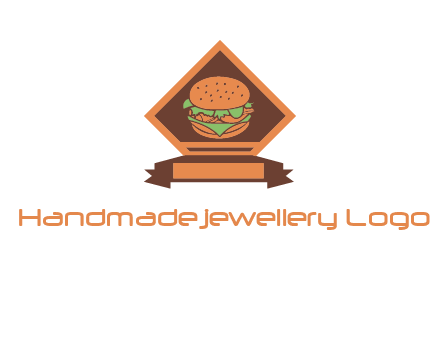 burger in rhombus with ribbon restaurant logo
