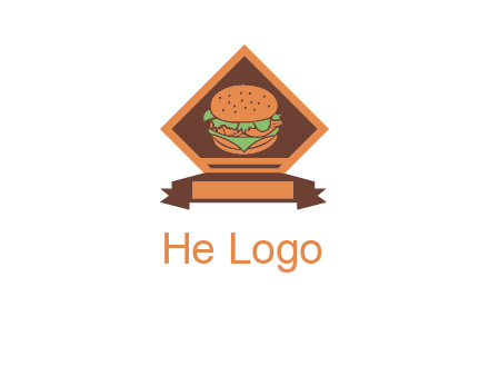 burger in rhombus with ribbon restaurant logo