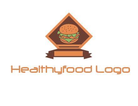 burger in rhombus with ribbon restaurant logo