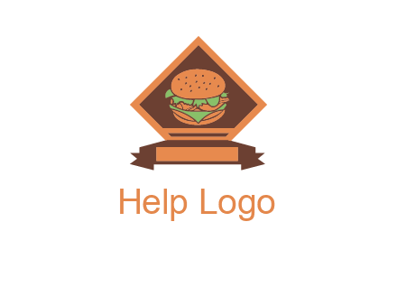 burger in rhombus with ribbon restaurant logo