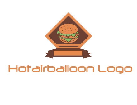 burger in rhombus with ribbon restaurant logo