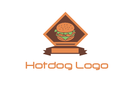 burger in rhombus with ribbon restaurant logo