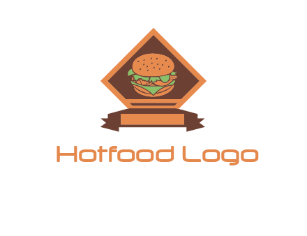 burger in rhombus with ribbon restaurant logo