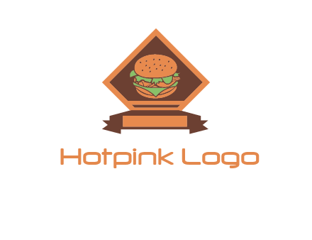 burger in rhombus with ribbon restaurant logo