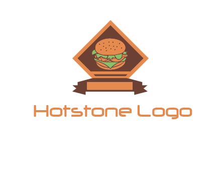 burger in rhombus with ribbon restaurant logo