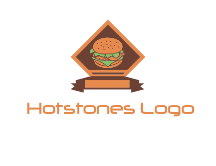 burger in rhombus with ribbon restaurant logo