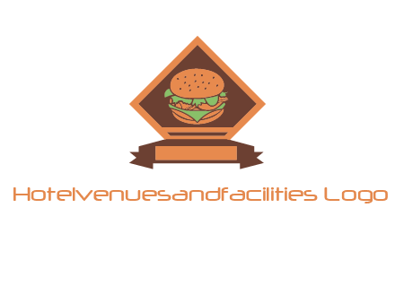 burger in rhombus with ribbon restaurant logo