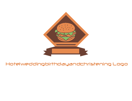 burger in rhombus with ribbon restaurant logo