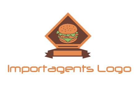 burger in rhombus with ribbon restaurant logo