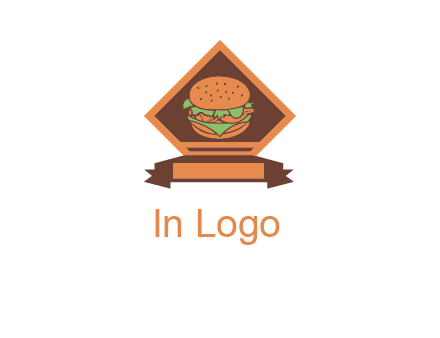burger in rhombus with ribbon restaurant logo
