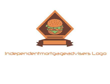 burger in rhombus with ribbon restaurant logo