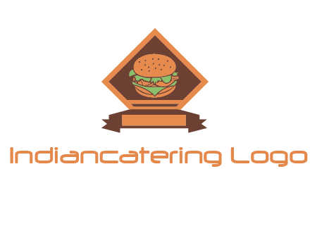 burger in rhombus with ribbon restaurant logo