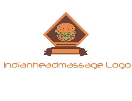 burger in rhombus with ribbon restaurant logo