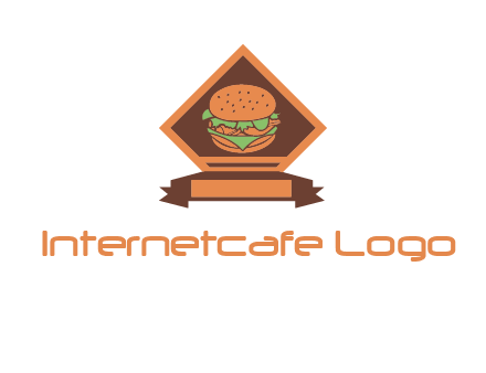burger in rhombus with ribbon restaurant logo