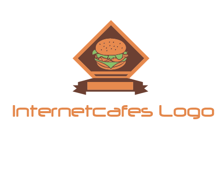 burger in rhombus with ribbon restaurant logo