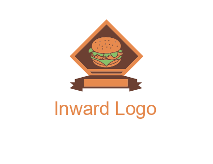 burger in rhombus with ribbon restaurant logo