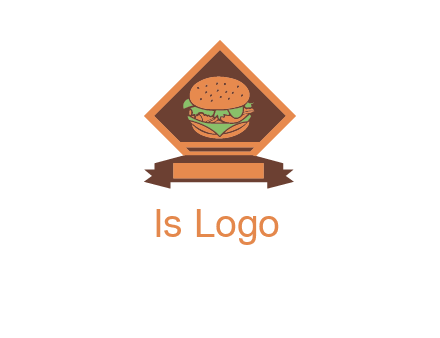 burger in rhombus with ribbon restaurant logo