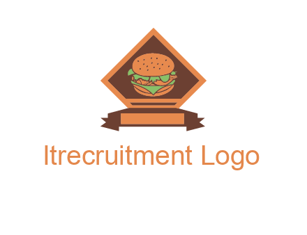 burger in rhombus with ribbon restaurant logo