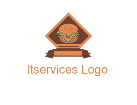 burger in rhombus with ribbon restaurant logo