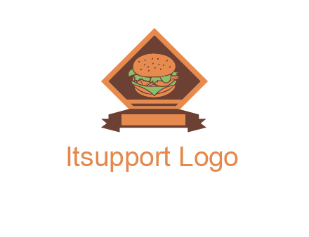 burger in rhombus with ribbon restaurant logo