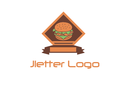 burger in rhombus with ribbon restaurant logo