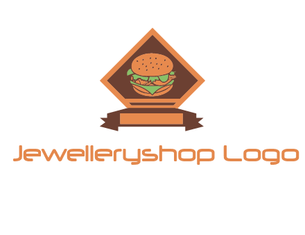 burger in rhombus with ribbon restaurant logo