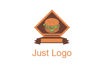 burger in rhombus with ribbon restaurant logo