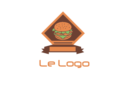 burger in rhombus with ribbon restaurant logo