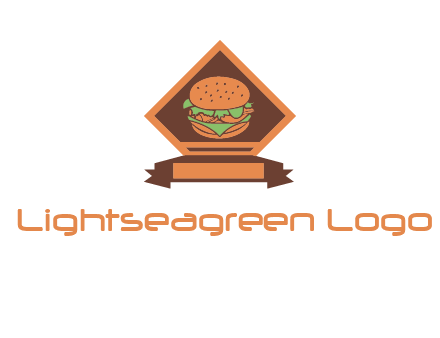 burger in rhombus with ribbon restaurant logo
