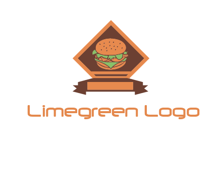 burger in rhombus with ribbon restaurant logo